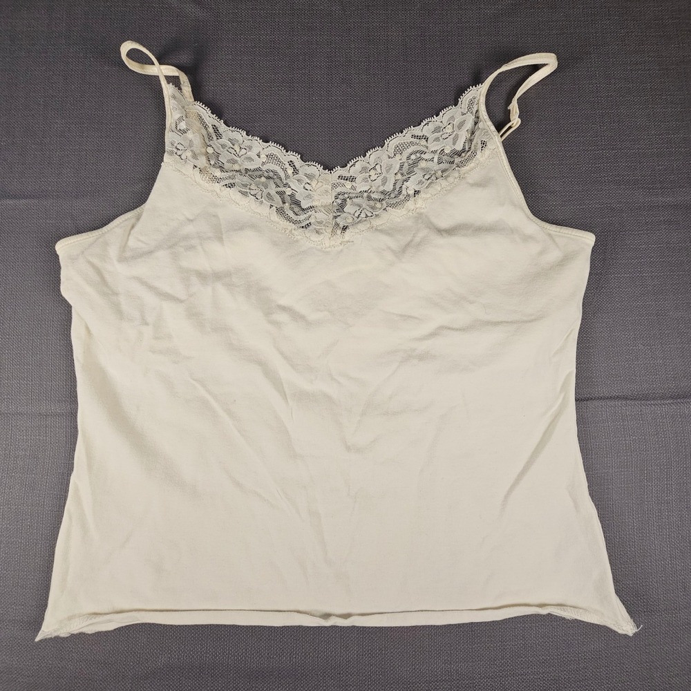 Baileys Point Women Cream‎ Lace Trim Camisole Tank Top Sequin V-Neck Size M